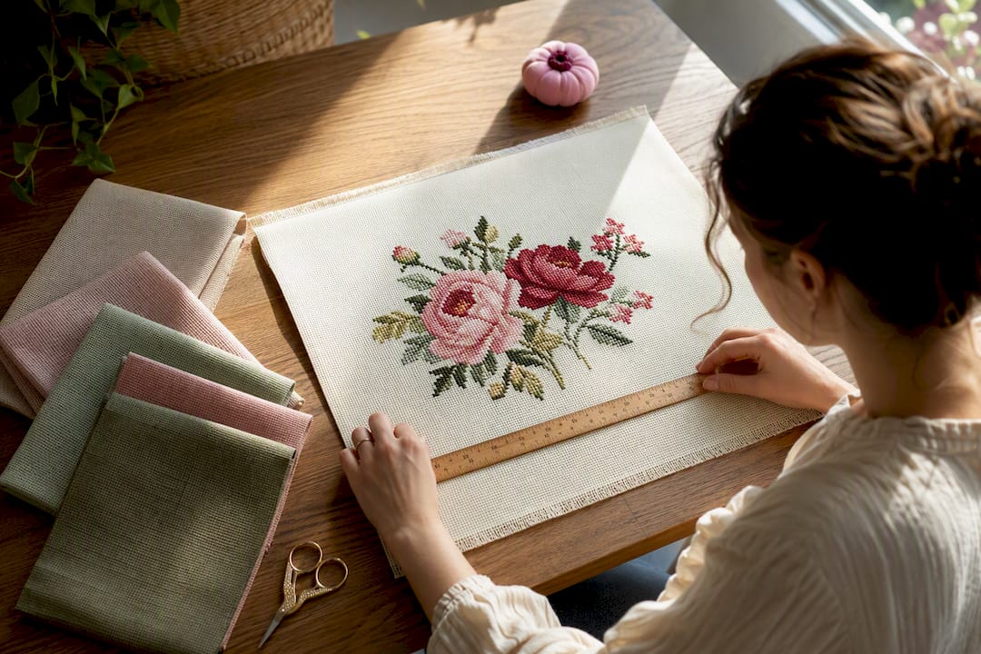 Size Cross Stitch Projects: Measure Fabric Count and Add 3 in Margins