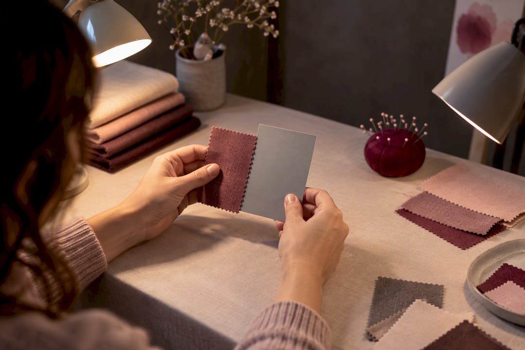 Fabric swatch beside a gray color card