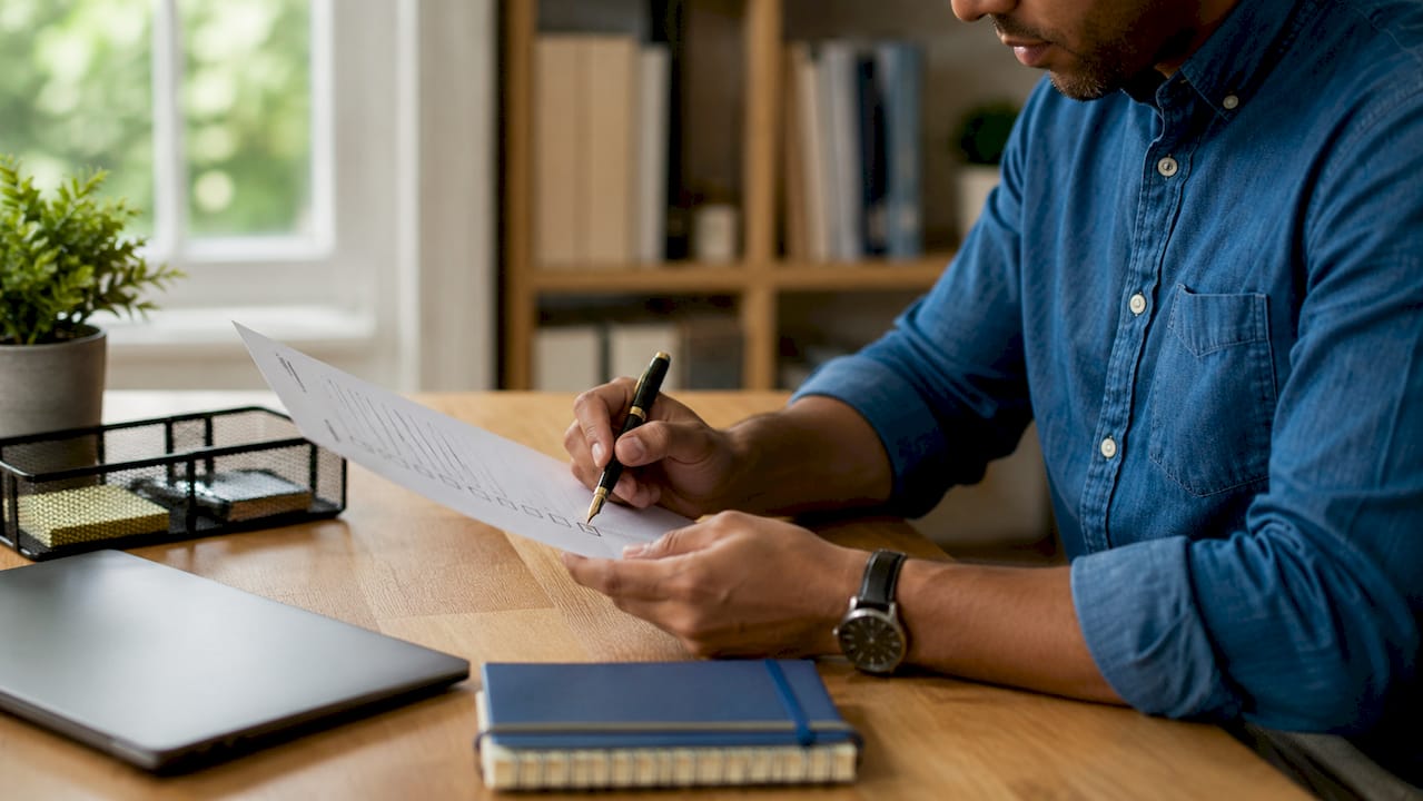 Hands checking HR compliance checklist with pen