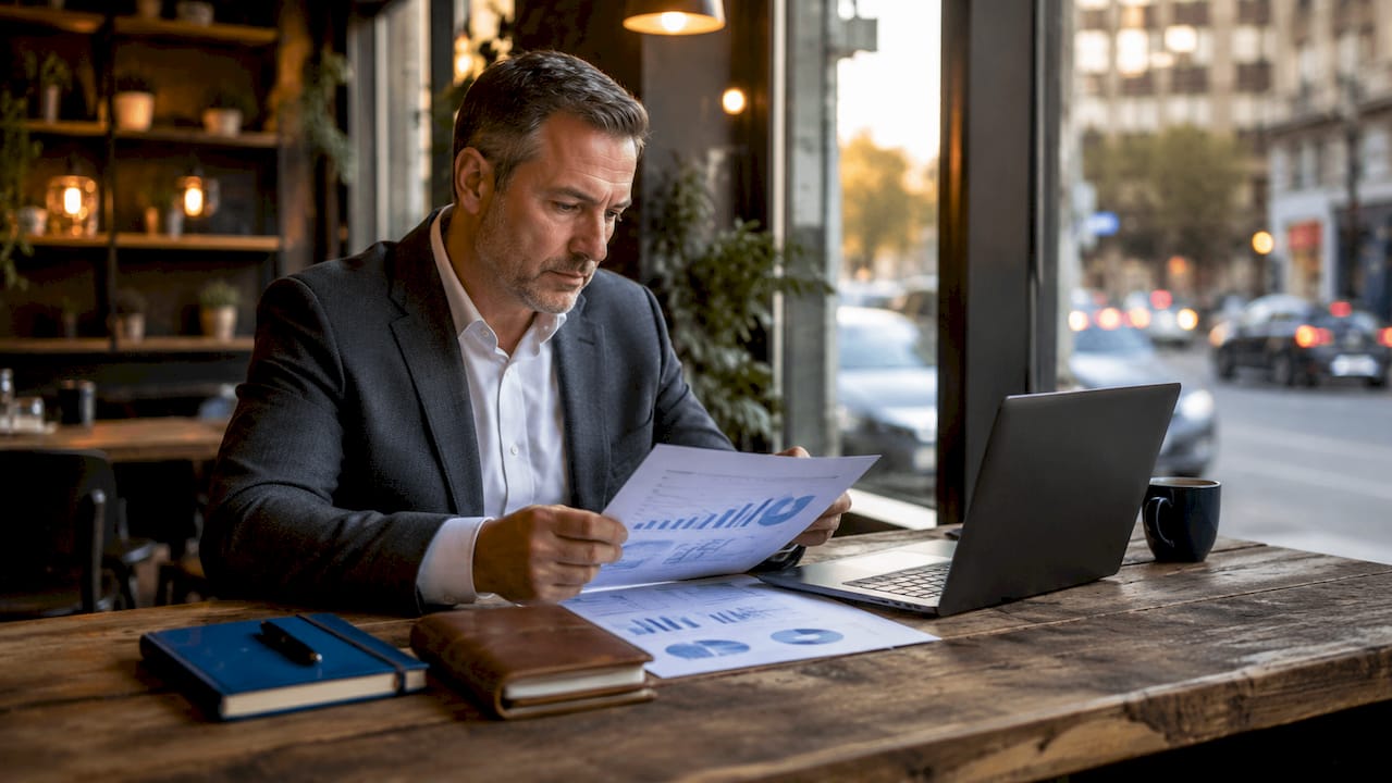 Executive analyzing AI-based productivity charts