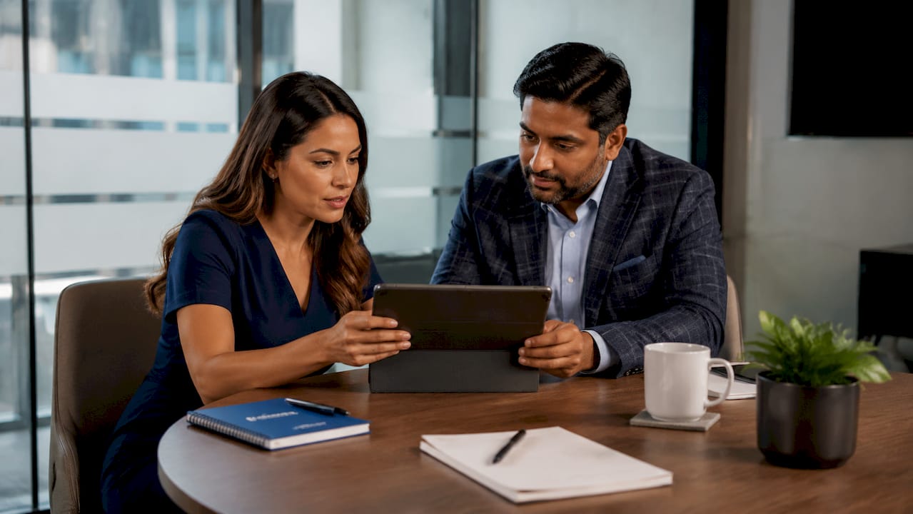 Diverse managers reviewing digital project tasks