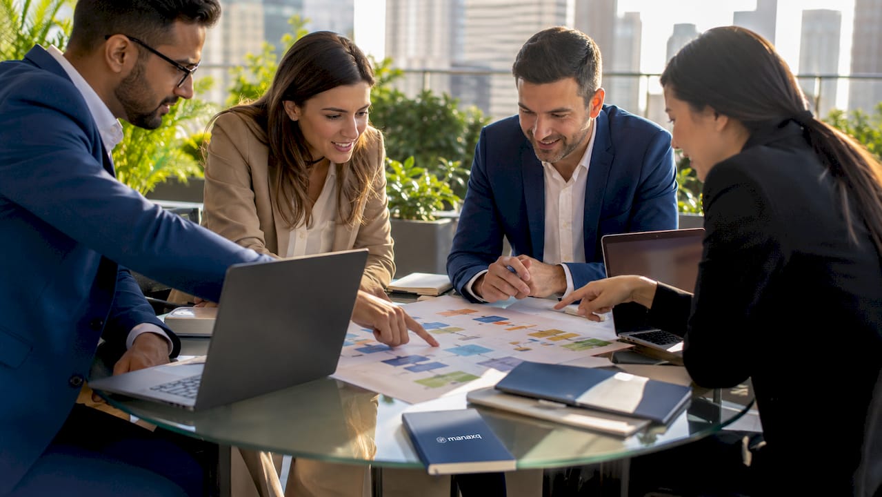Diverse executive team discussing workflow optimization