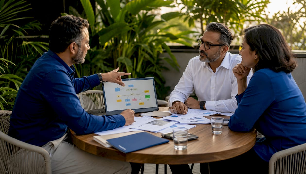 Team discussing order fulfillment in conference room