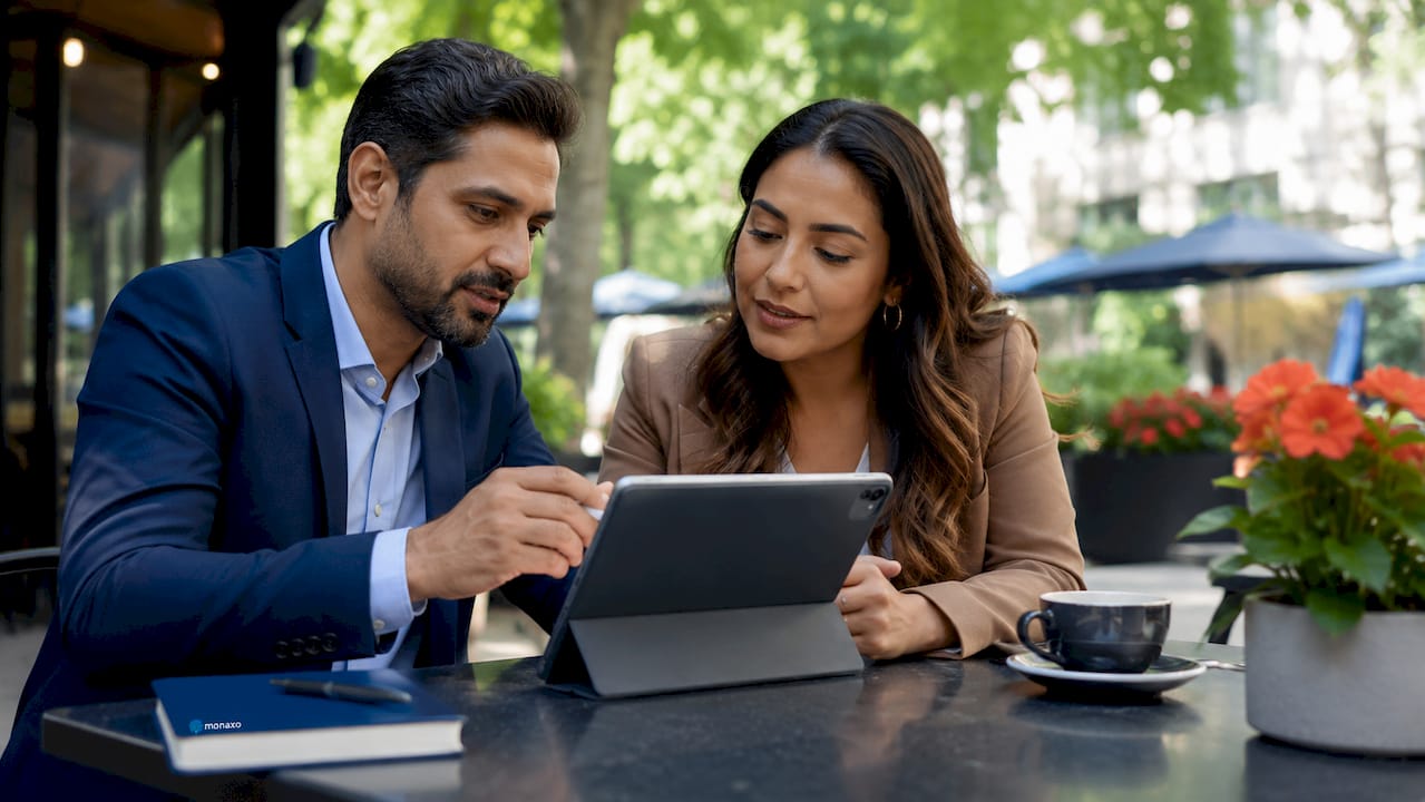 Two managers collaborating on automated business reports