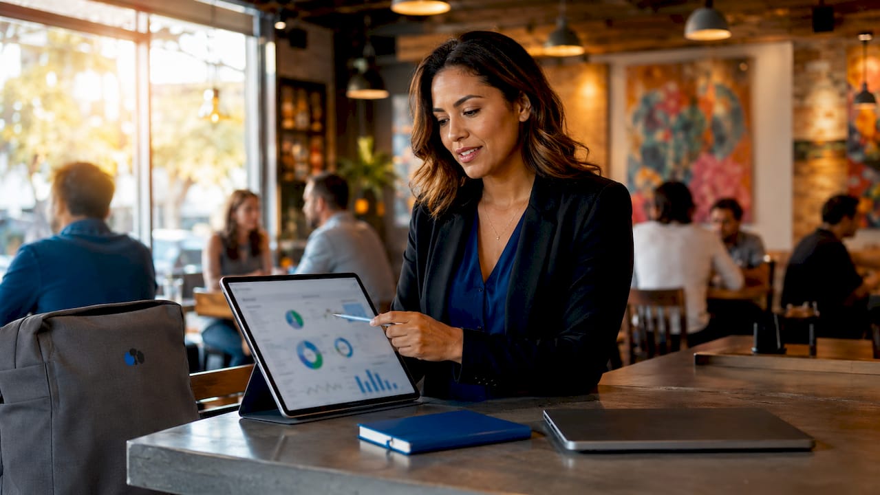 Manager pointing to CRM dashboard screen