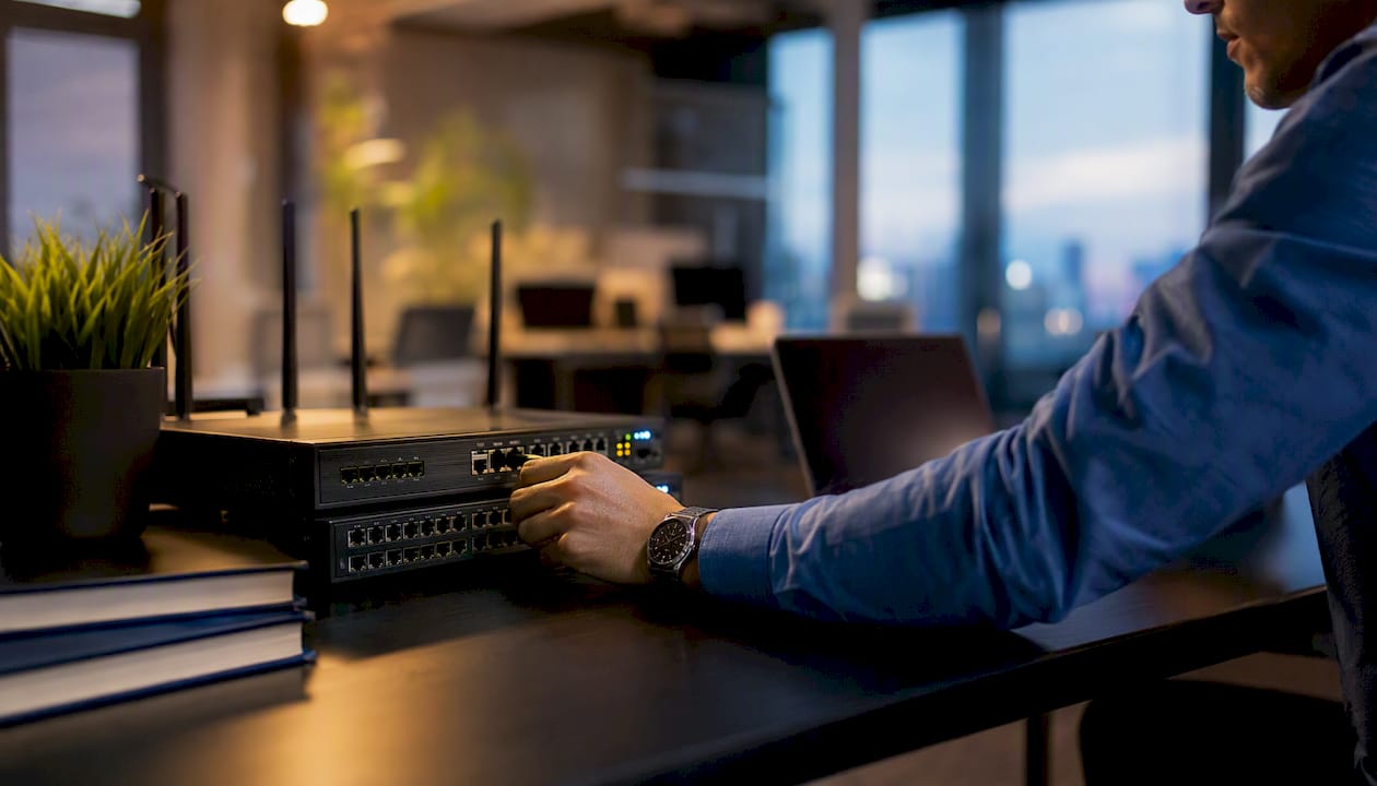 Hand adjusting network device settings in office