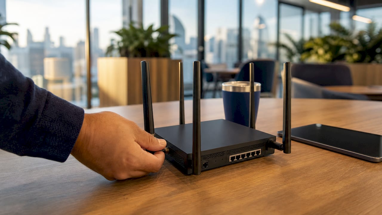 Hand adjusting wireless router antenna