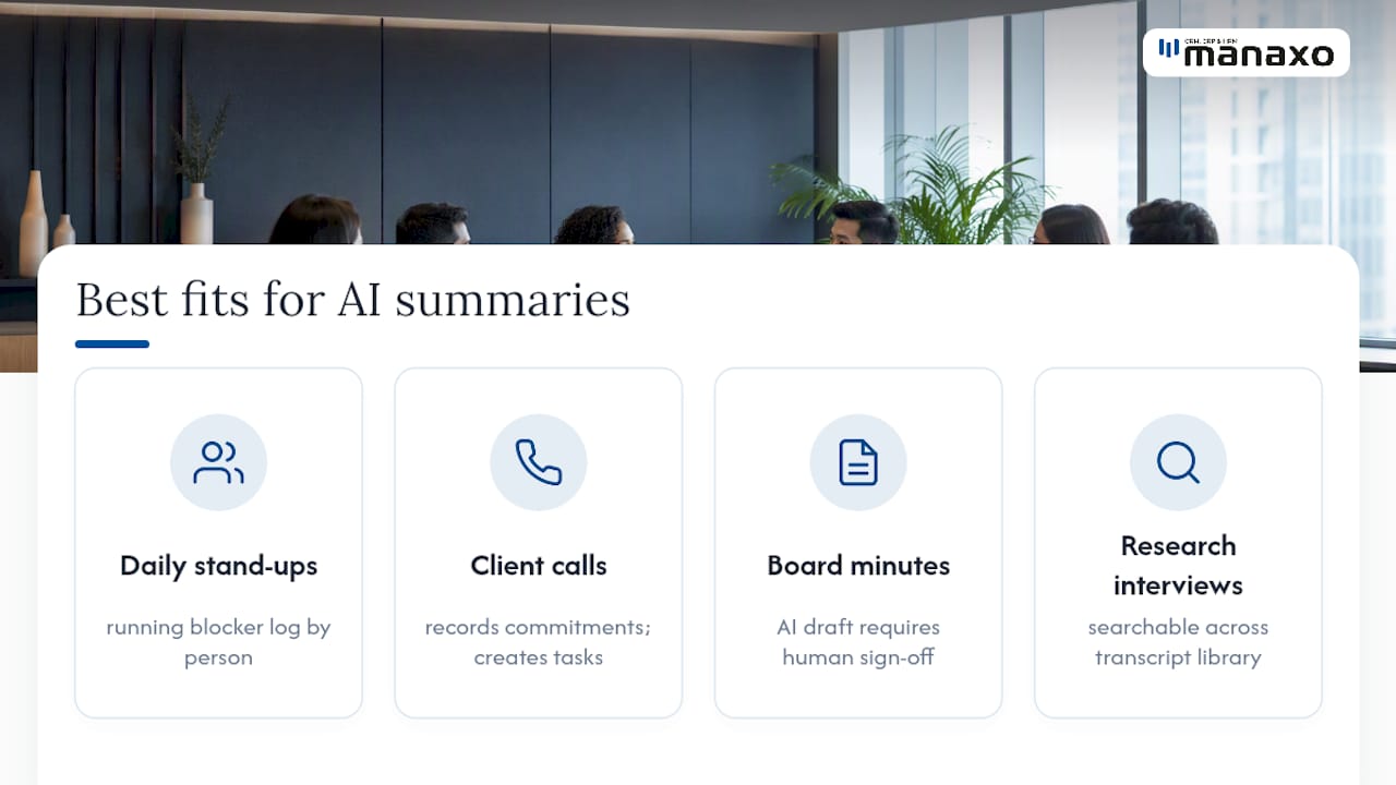 Comparison diagram of AI meeting summary use cases