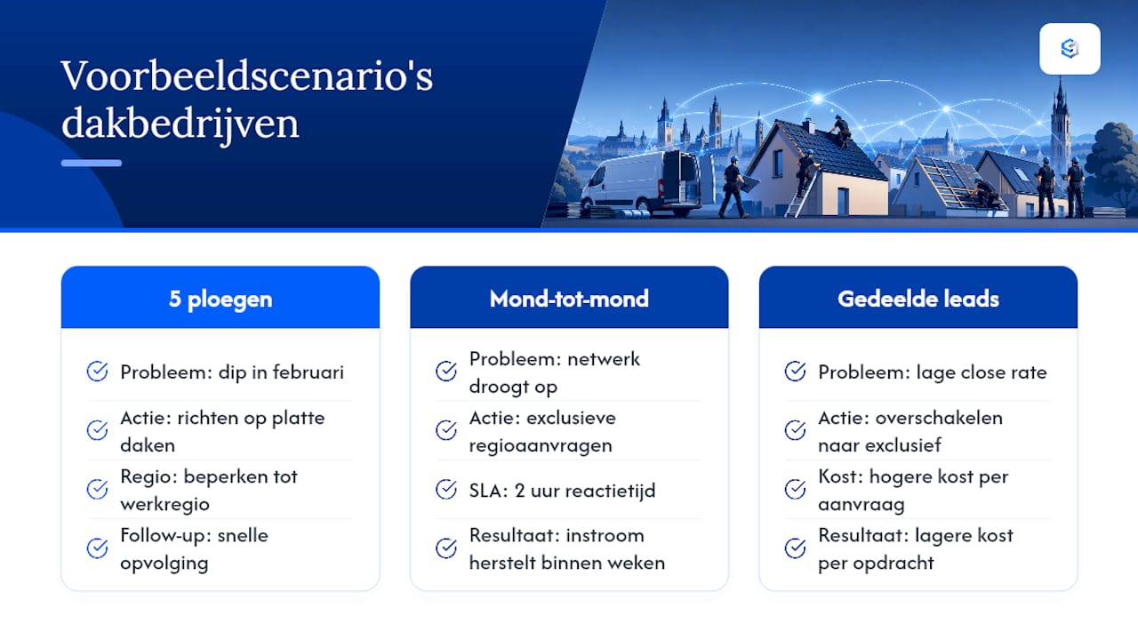 Voorbeeldscenario's van dakbedrijven die hun planning vulden met exclusieve aanvragen — overview diagram