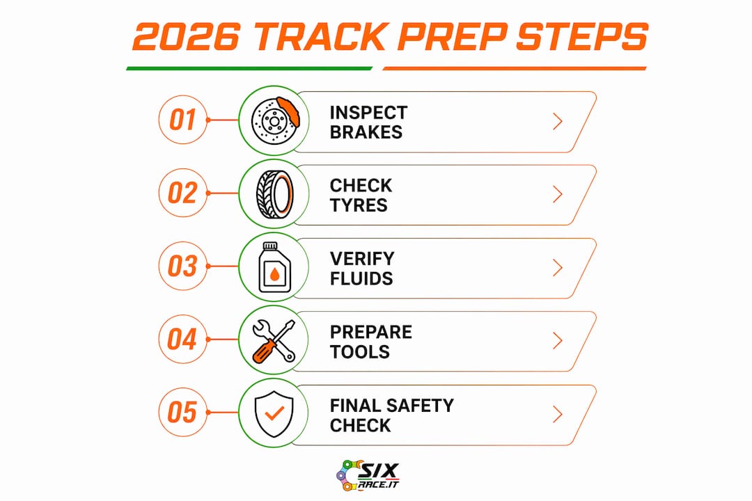 Infographie présentant la liste de contrôle étape par étape pour la préparation d'une piste de moto