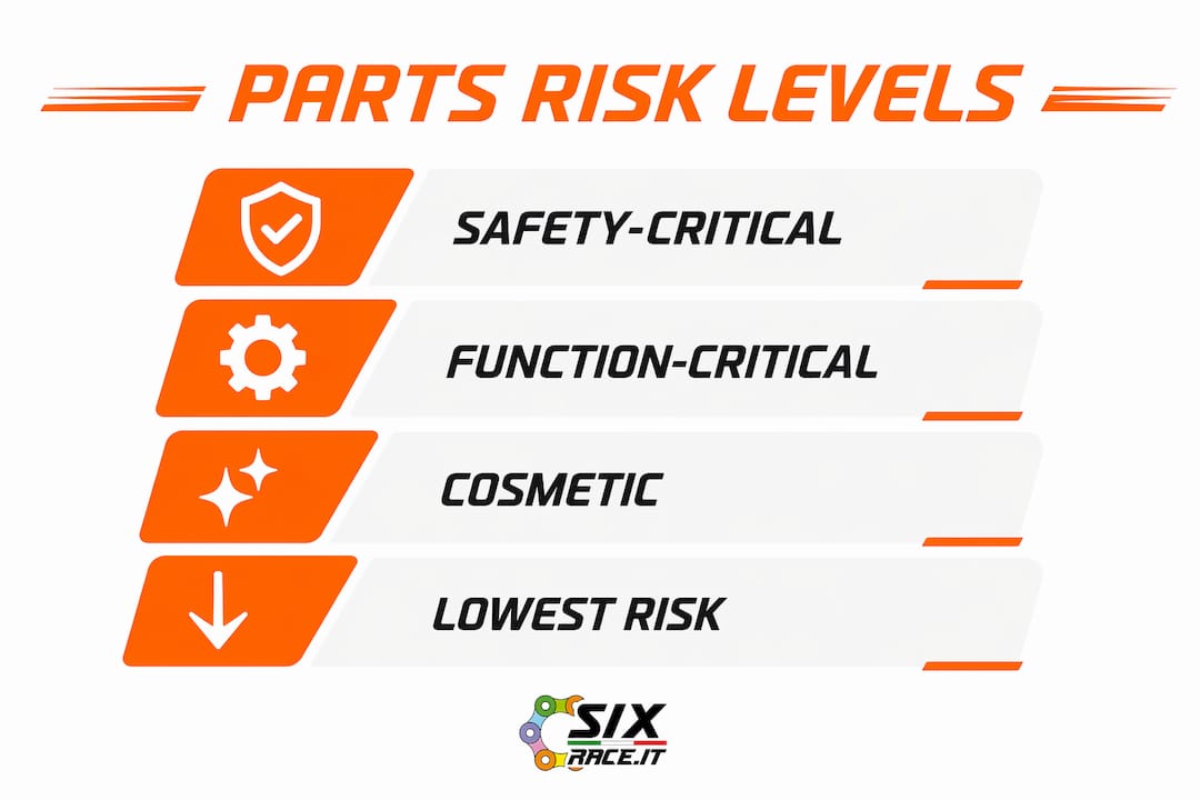 Infographic illustrating motorcycle parts risk categories