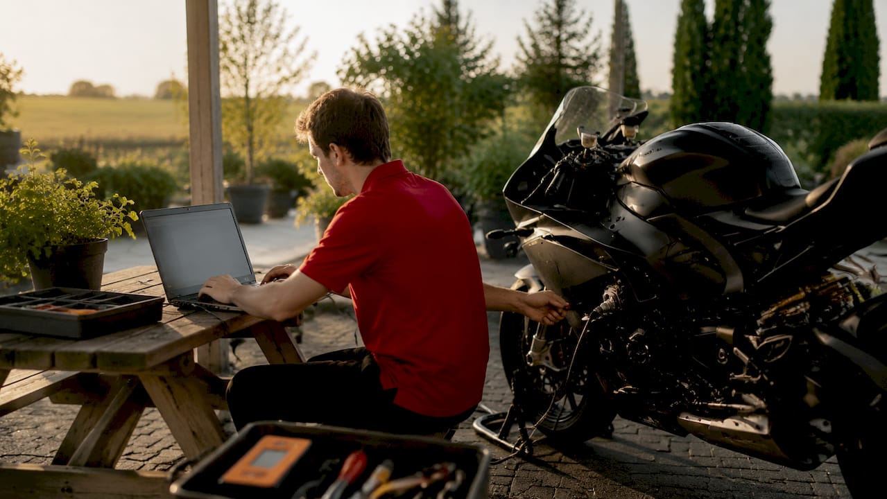 Réglage manuel de la cartographie d'injection du calculateur moteur d'une moto sur un ordinateur portable