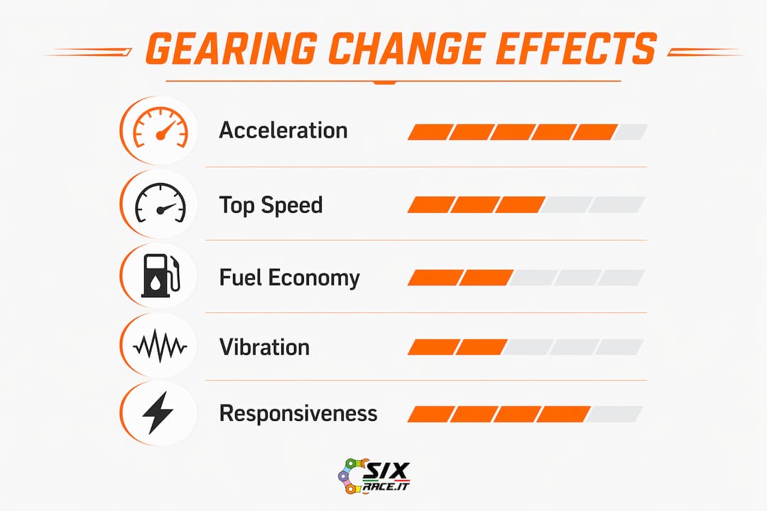 Infografica che illustra gli effetti delle modifiche al cambio della motocicletta
