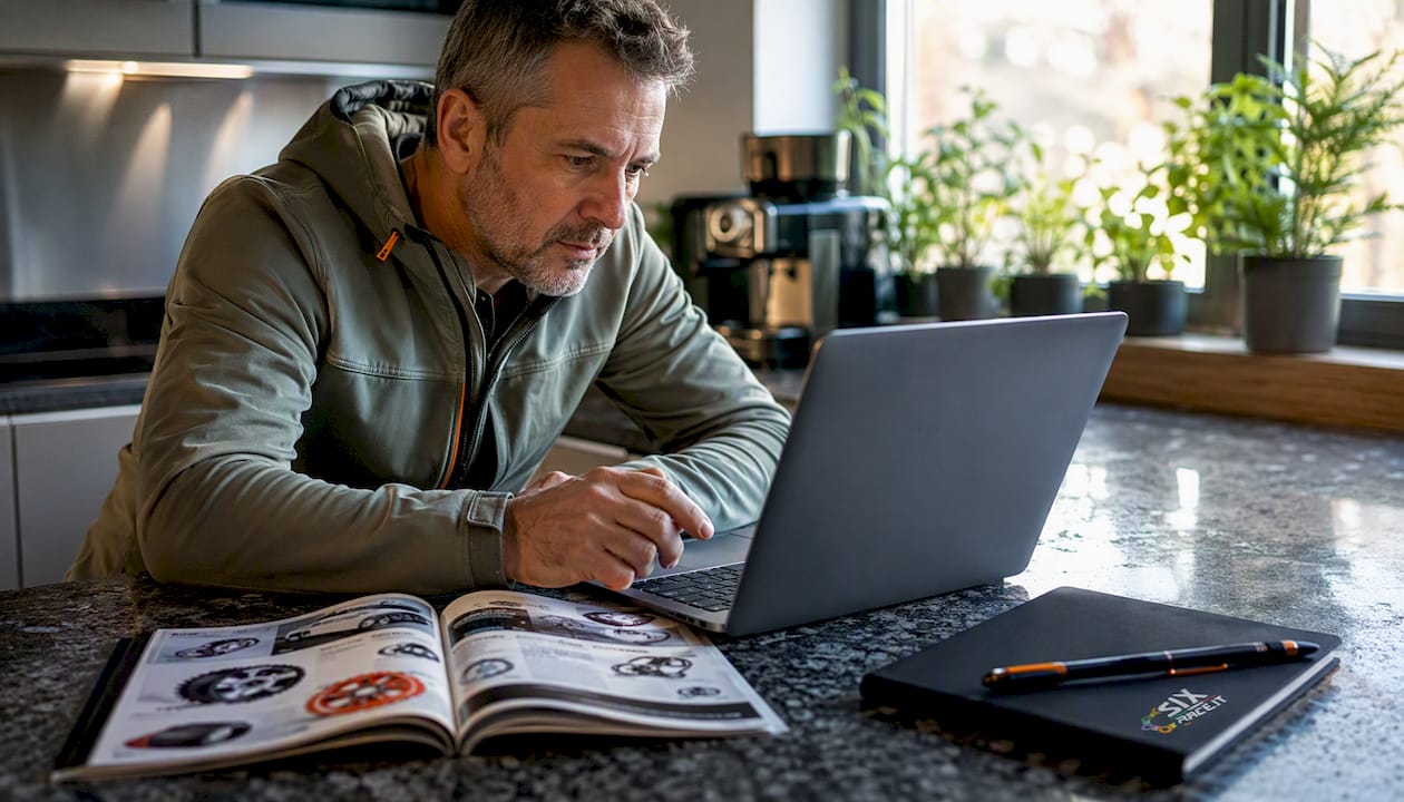 Uomo che acquista ricambi per moto online