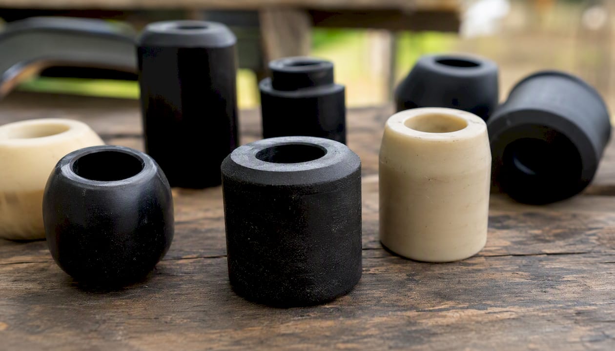 Close-up of different frame slider plastic materials