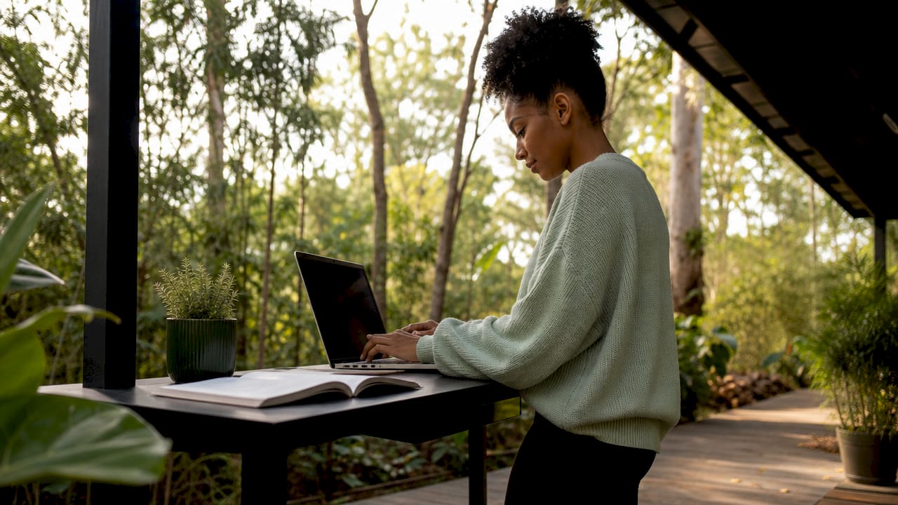 Web developer typing code on laptop at home