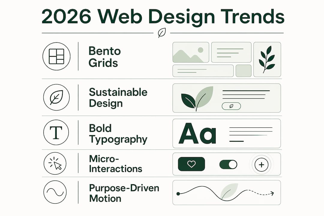 Infographic of key modern web design trends for 2026