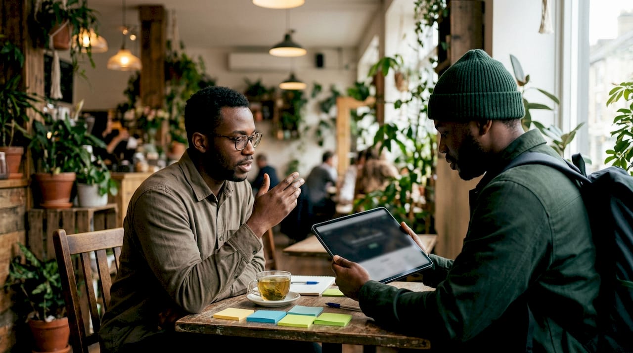 Two men testing website navigation usability