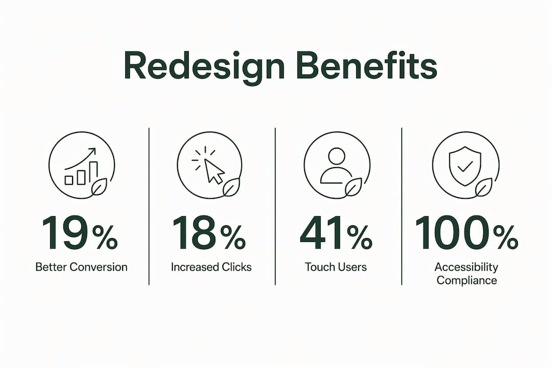 Infographic showing desktop menu redesign benefits statistics