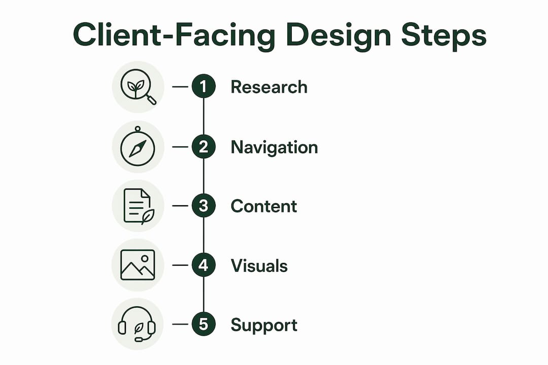 Infographic showing client-facing website design key steps