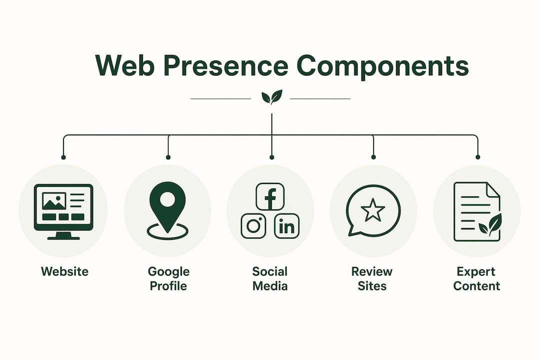 Infographic showing key web presence components as hierarchy