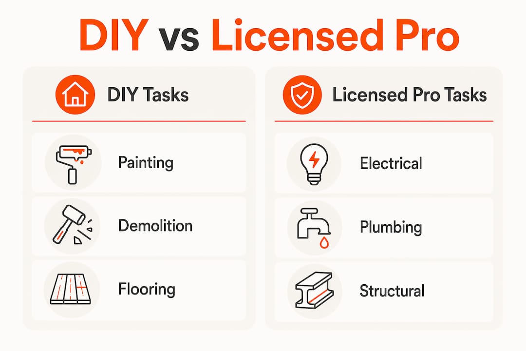 Infographic comparing DIY and licensed professional tasks