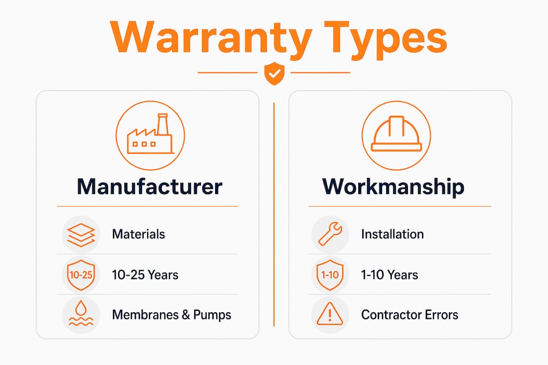 Infographic comparing manufacturer and workmanship warranties