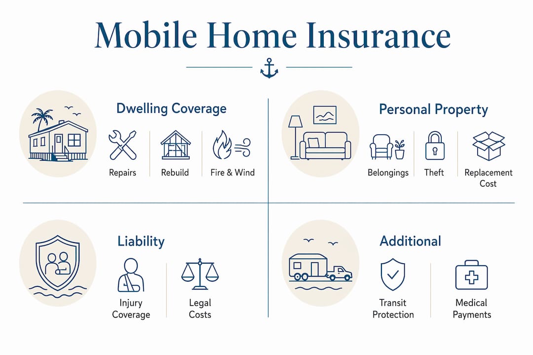 Infographic detailing mobile home insurance coverage categories
