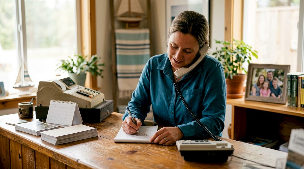 Campground receptionist managing guest services
