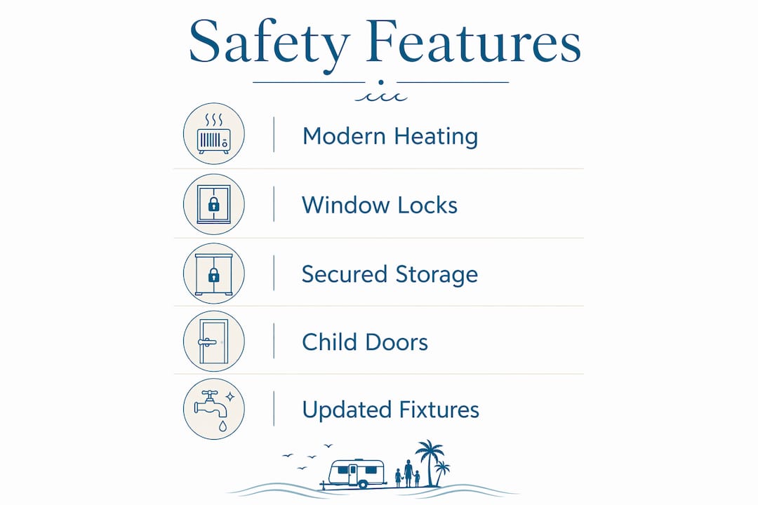 Infographic illustrating mobile home safety features for kids