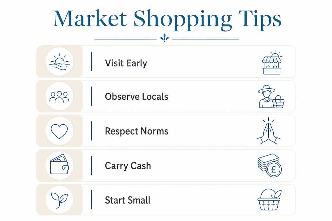 Infographic of key practical market shopping strategies