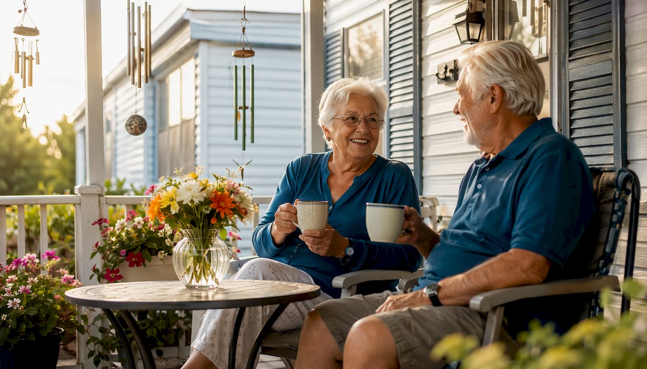 Seniors socializing at mobile home park