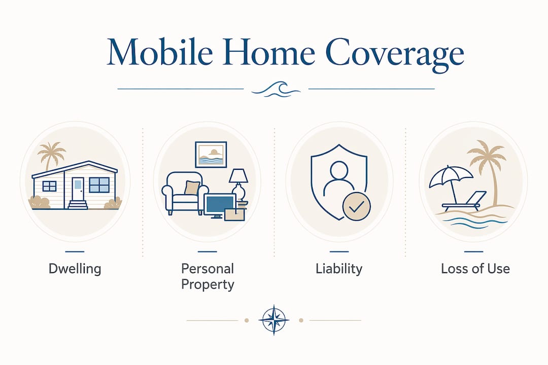 Infographic showing four core mobile home insurance coverage areas