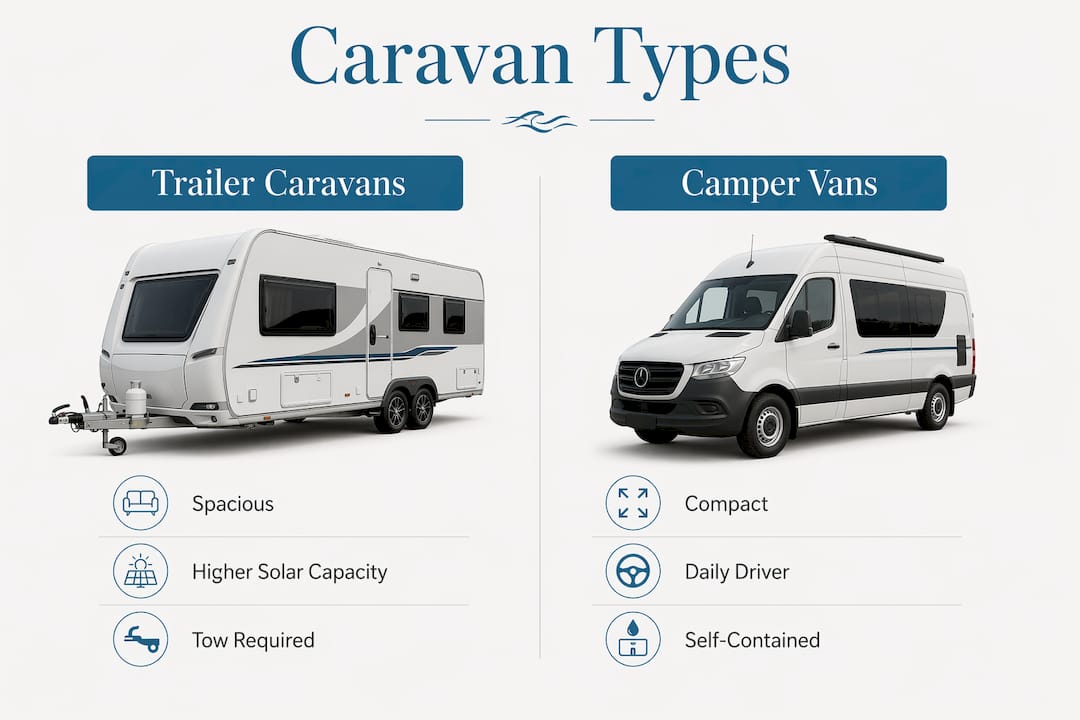 Infographic comparing caravan types with features