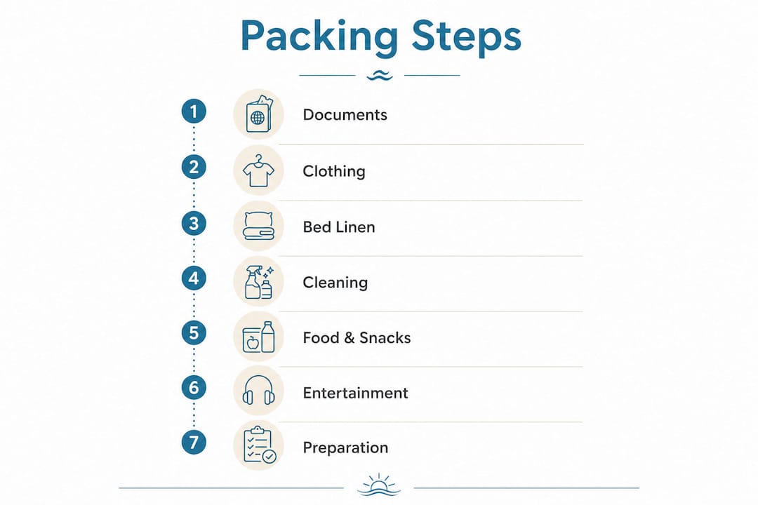 Infographic illustrating packing steps for mobile home holiday