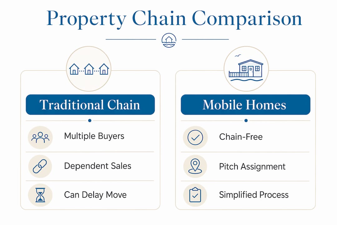 Infographic comparing property chain and mobile home sale process