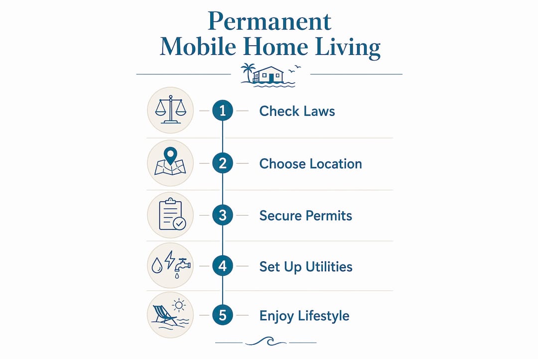 Infographic outlining steps for permanent mobile home living in France