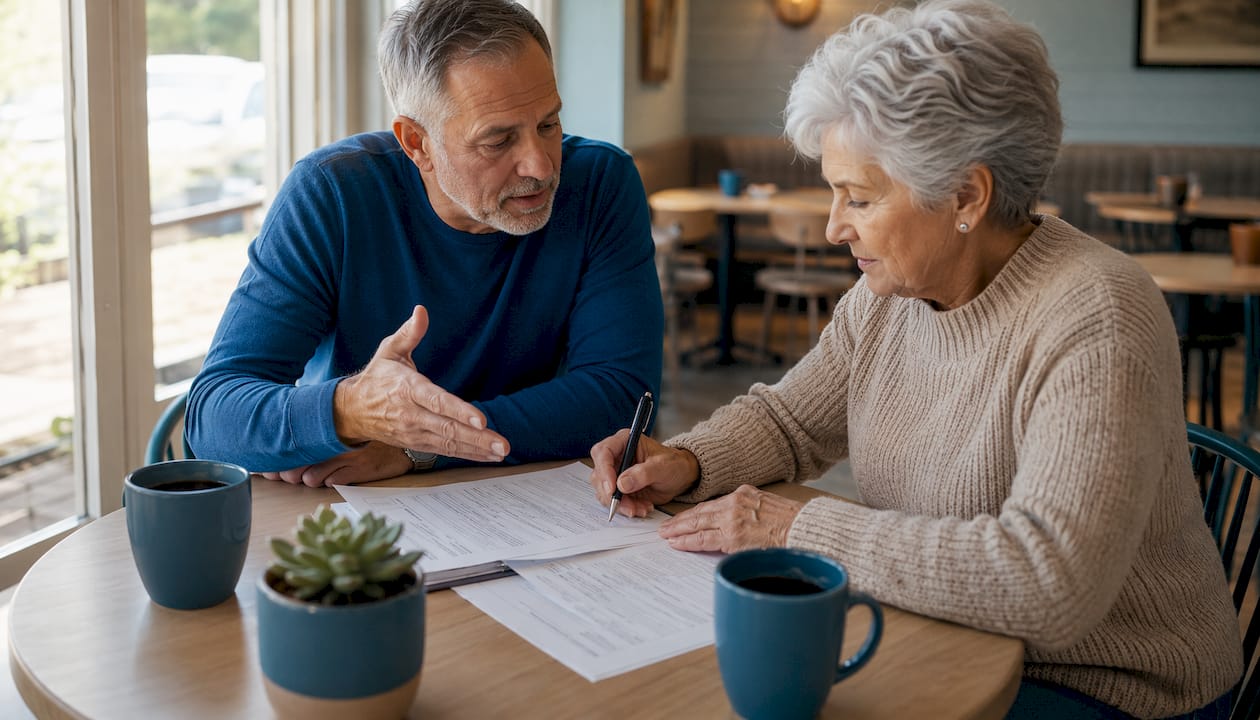 Buyer and seller negotiating mobile home purchase