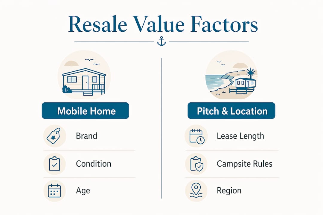 Infographic showing resale value factors split by mobile home and pitch
