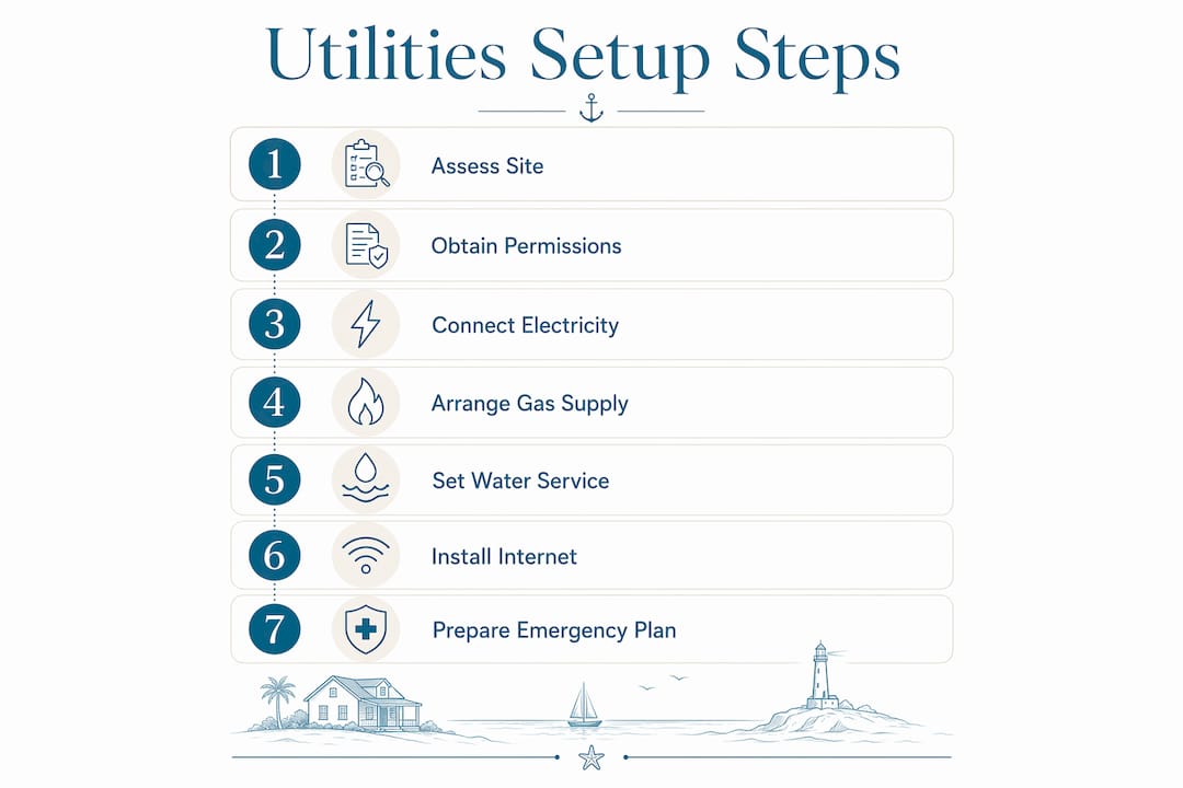 Infographic showing mobile home utilities setup steps