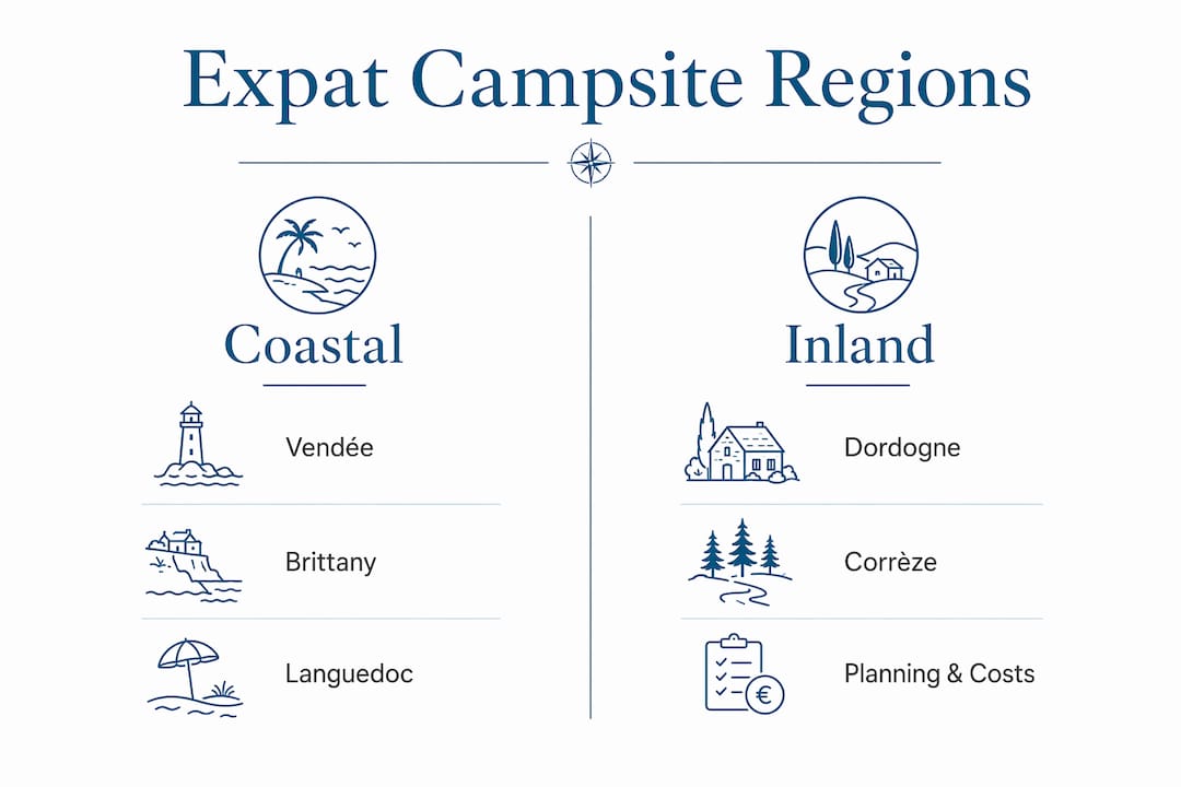 Infographic comparing expat campsite regions in France