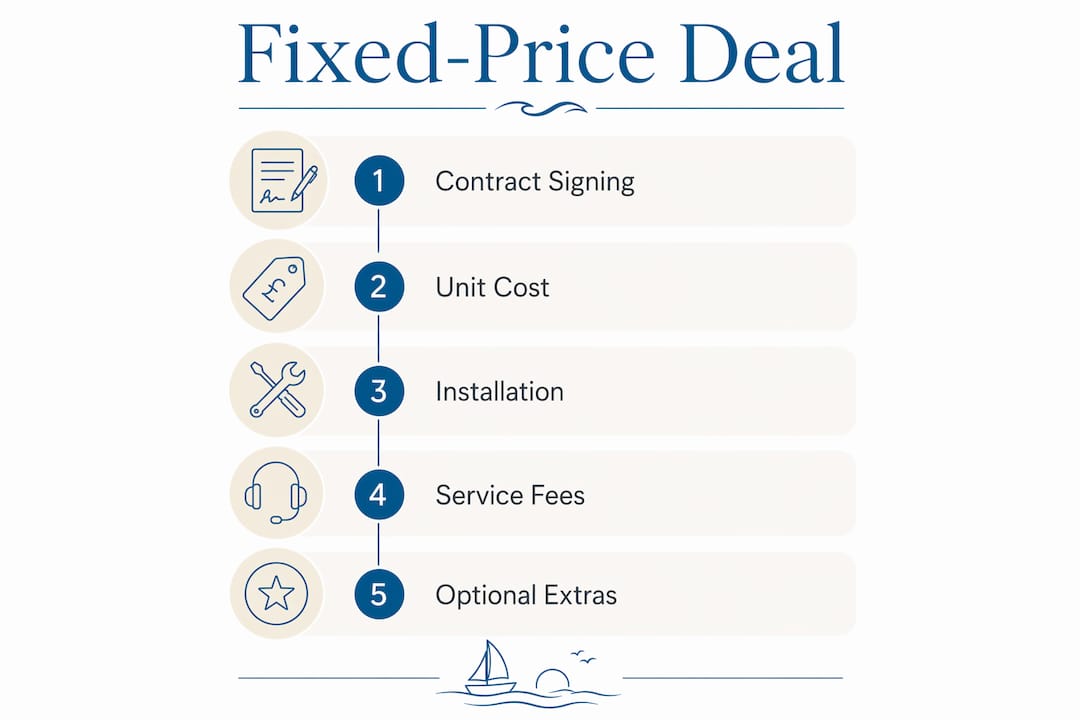 Infographic outlining fixed-price deal components step-by-step