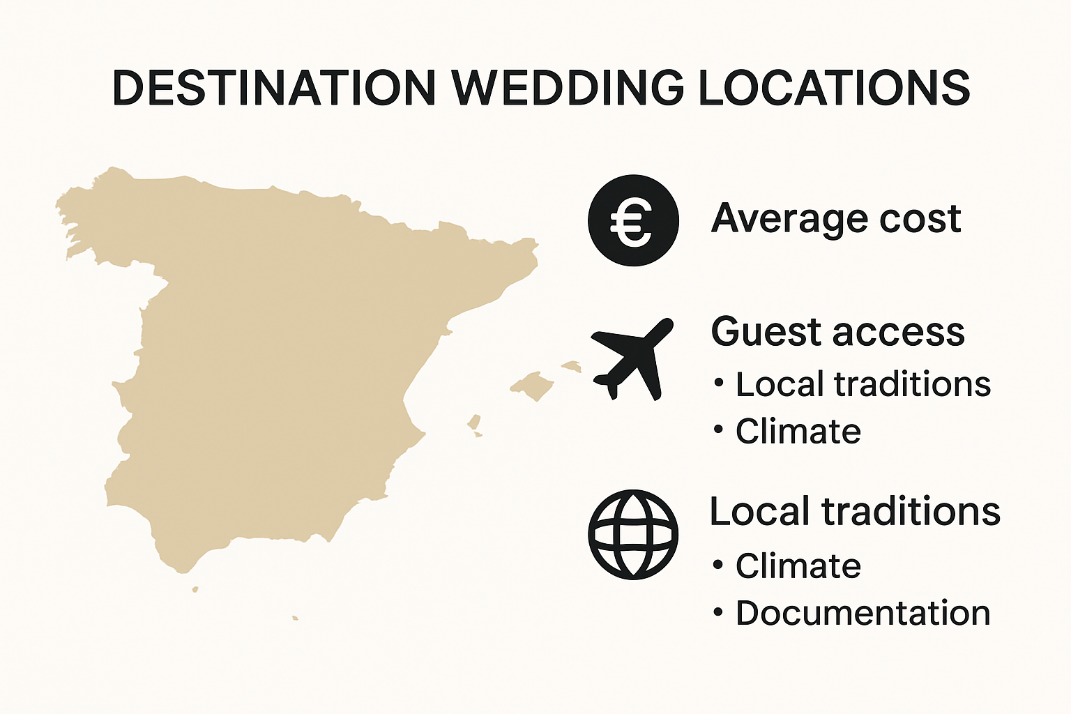 Comparison chart of destination wedding planning factors and destination wedding planning tips