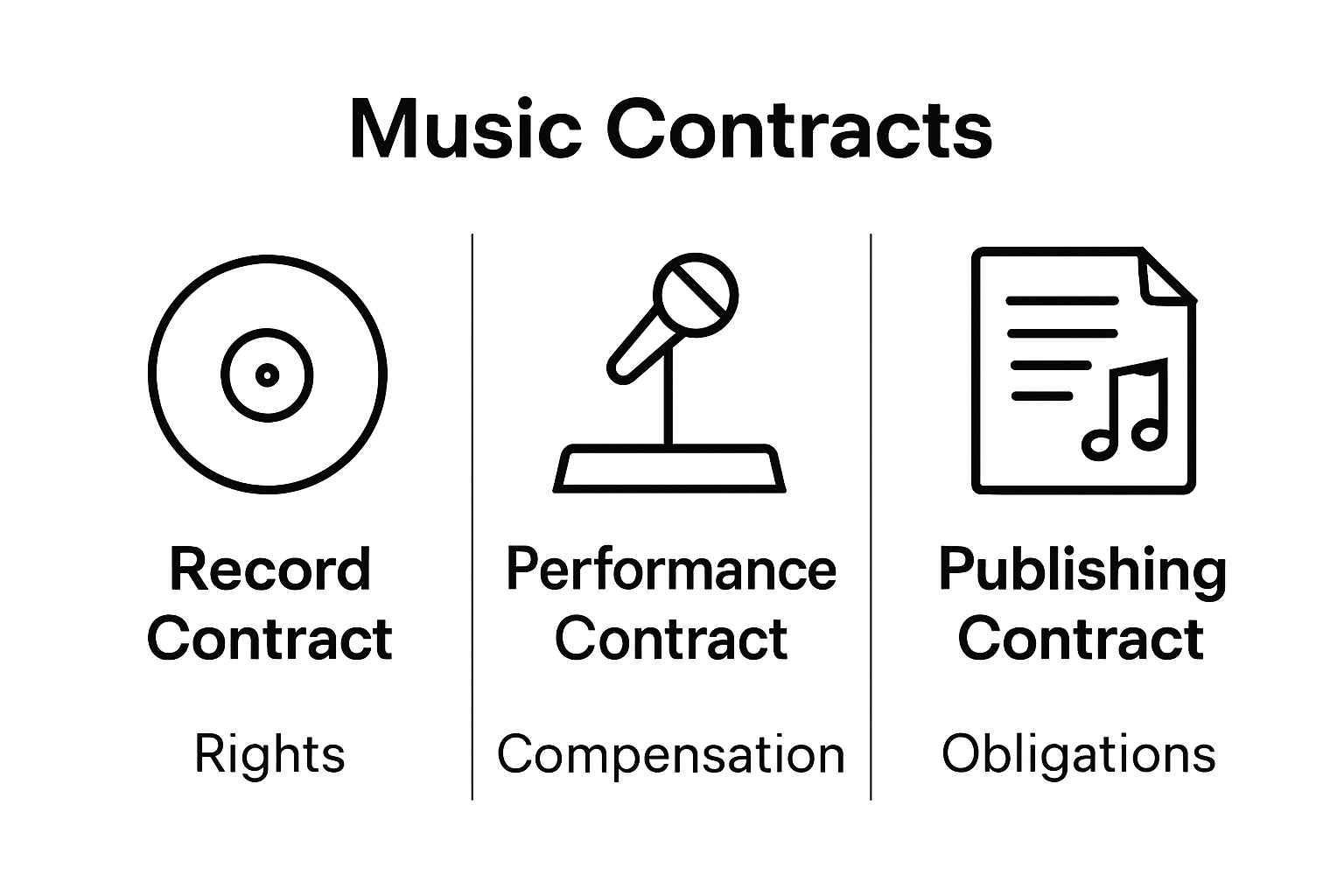 Comparison chart of record, performance, and publishing contracts