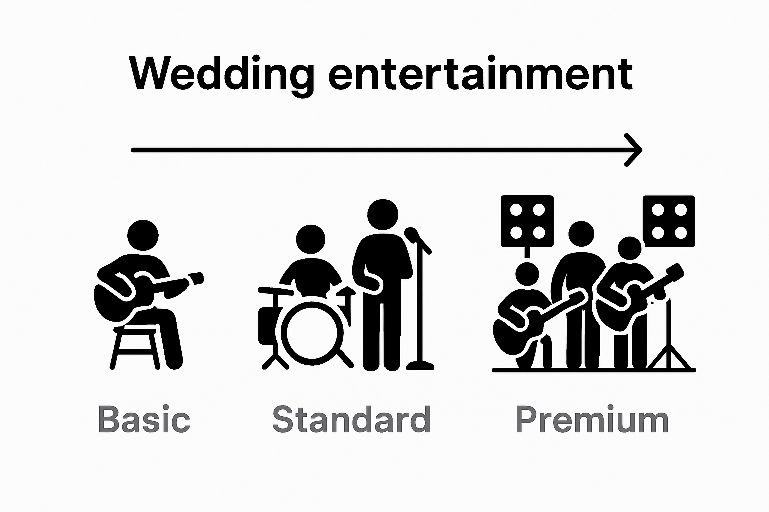 Infographic comparing basic, standard, and premium wedding entertainment packages