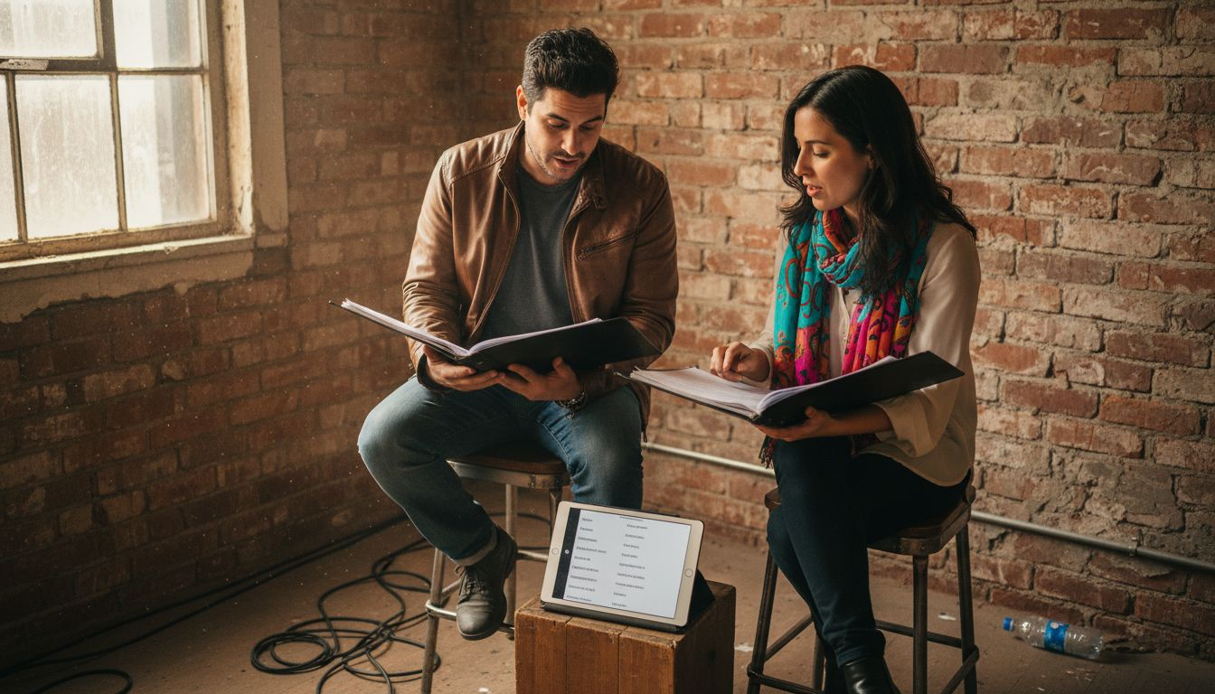 Bilingual singers collaborating in rehearsal studio