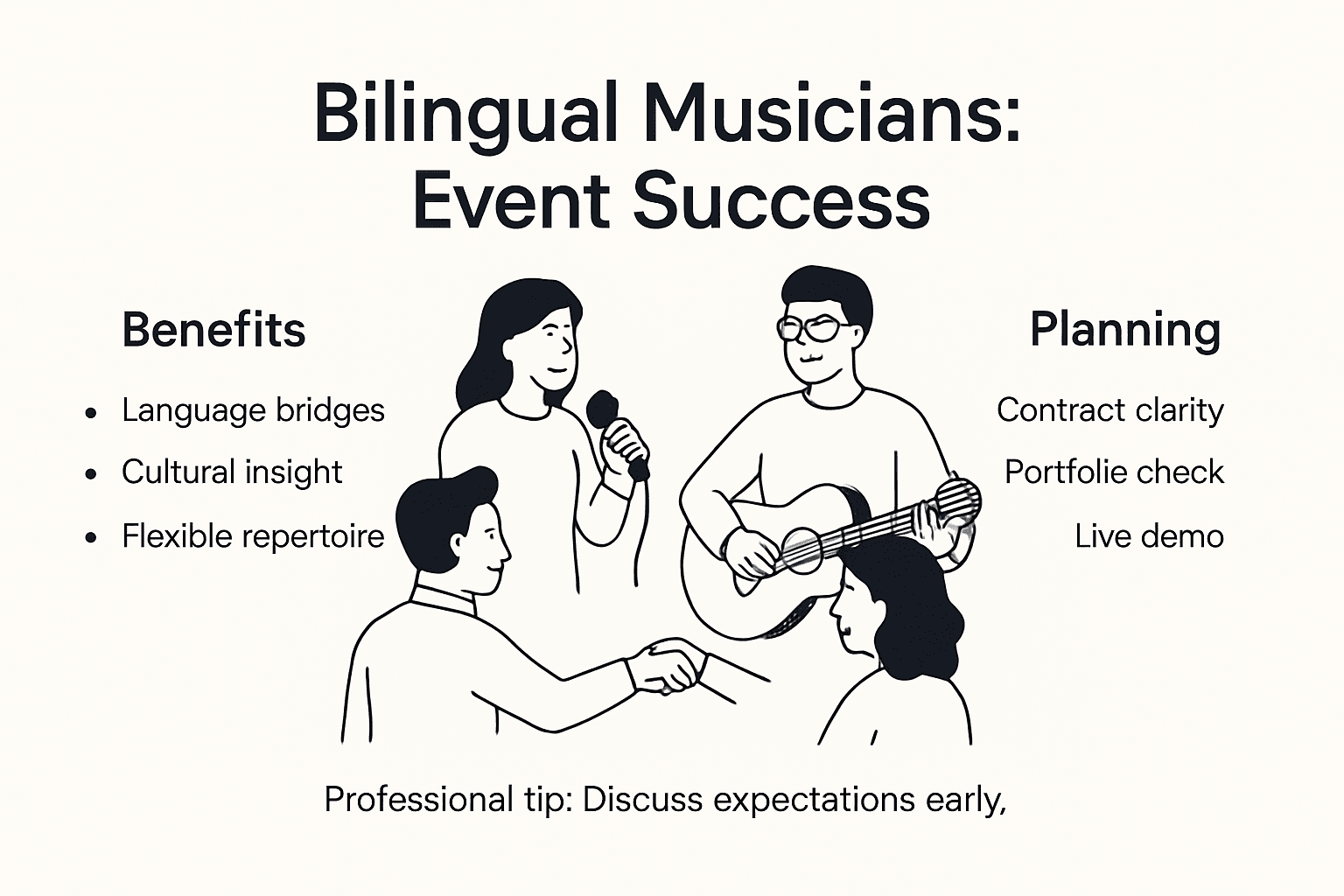 Infographic showing key steps for bilingual musician events