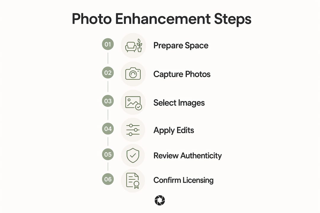 Infographic showing photo enhancement steps for hospitality