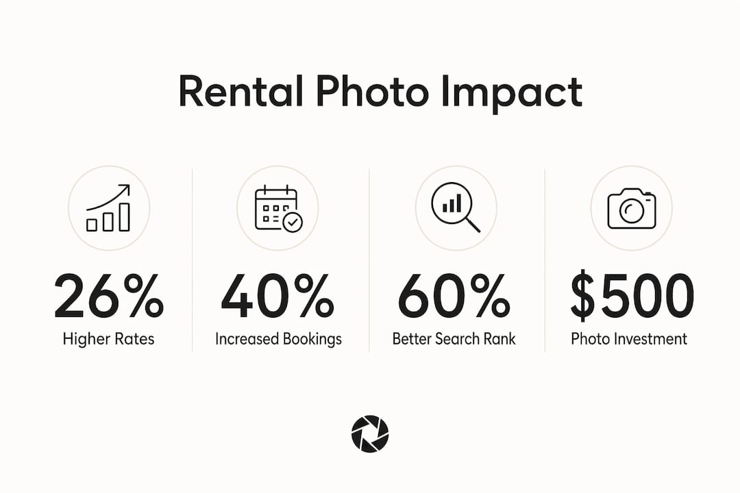 Infographic showing professional photography impact on rental pricing and bookings