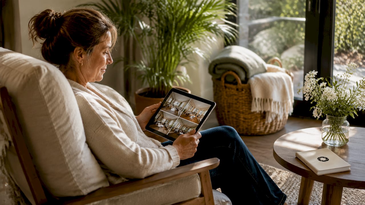 Property owner reviewing photos on tablet